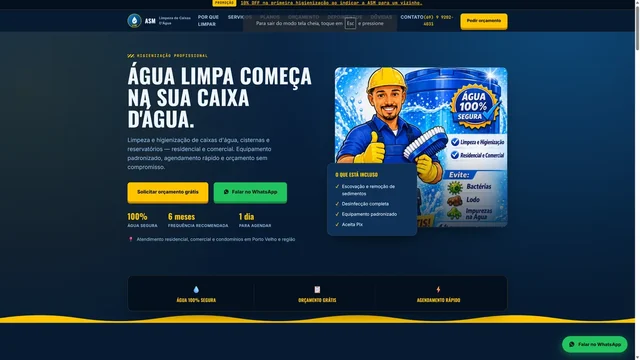Banner do site real da ASM Limpezas — case da WSV TECH