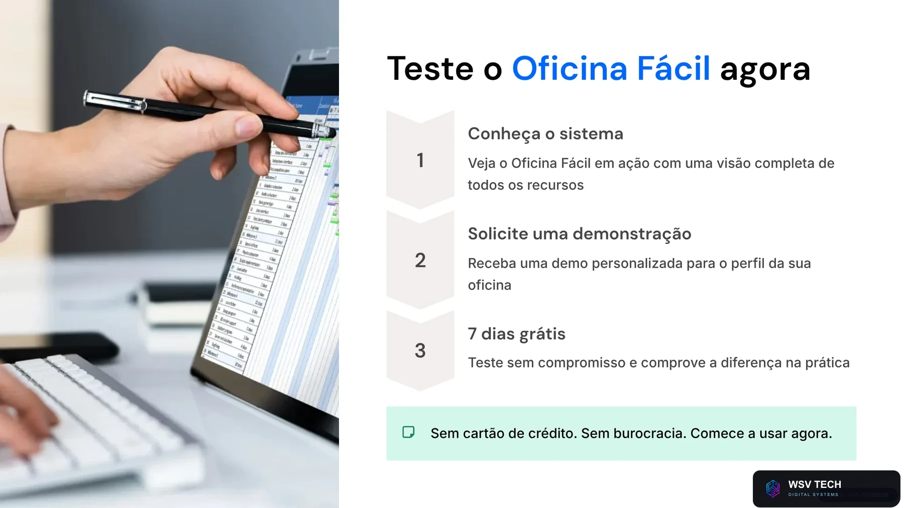 Teste o Oficina Fácil agora: conheça o sistema, solicite uma demonstração e aproveite 14 dias grátis, sem cartão de crédito